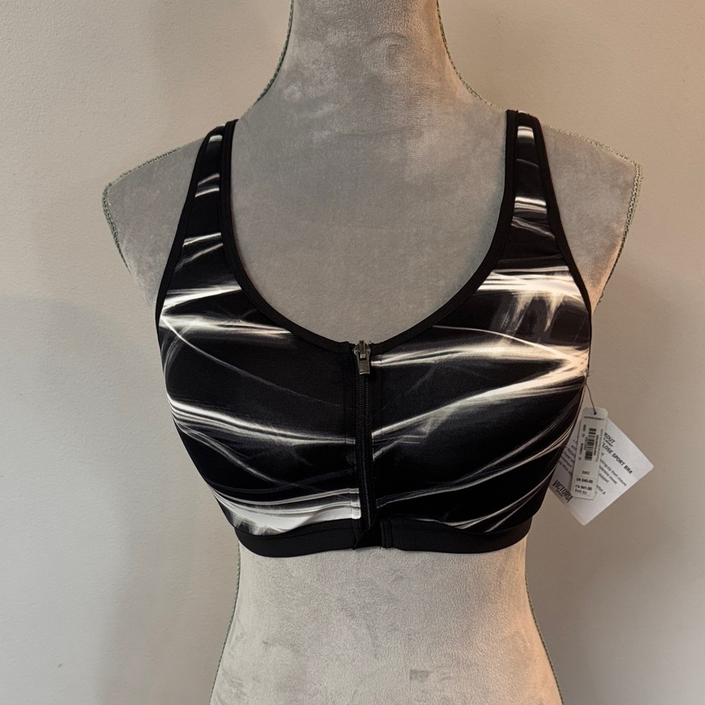 Victoria secret sport Monochrome Zipper Front Sports Bra NWT 38C